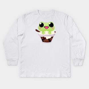 Froggy Delight - Whimsical Frog in Ice Cream Sundae Kids Long Sleeve T-Shirt